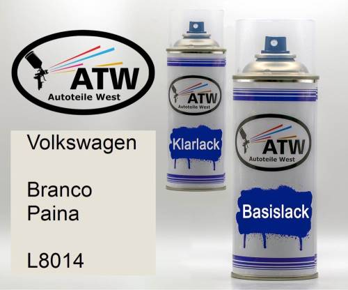 Volkswagen, Branco Paina, L8014: 400ml Sprühdose + 400ml Klarlack - Set, von ATW Autoteile West.